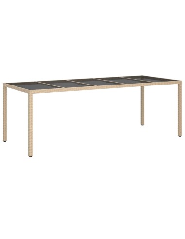 Градинска маса бежова 250x100x75 см закалено стъкло и полиратан