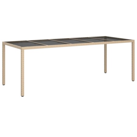 Градинска маса бежова 250x100x75 см закалено стъкло и полиратан