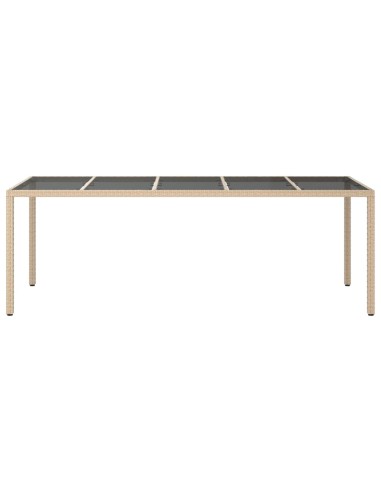 Градинска маса бежова 250x100x75 см закалено стъкло и полиратан