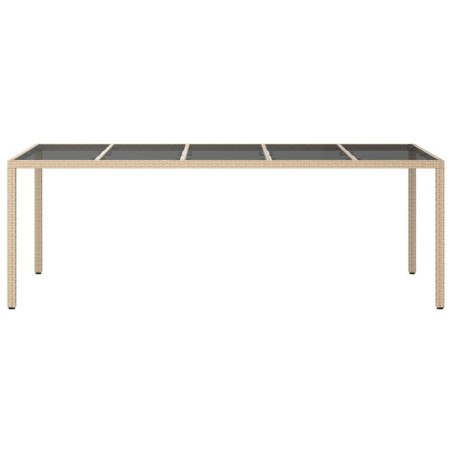 Градинска маса бежова 250x100x75 см закалено стъкло и полиратан