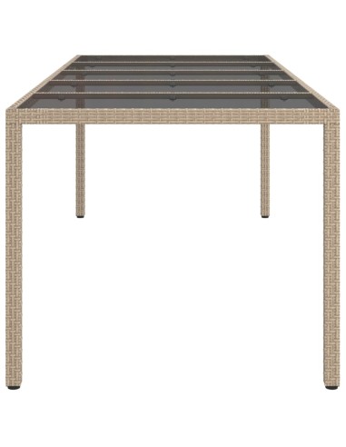 Градинска маса бежова 250x100x75 см закалено стъкло и полиратан