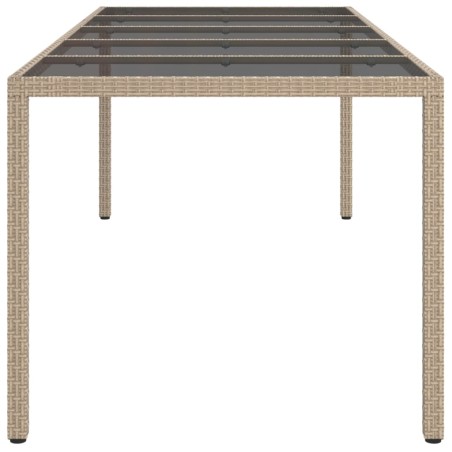 Градинска маса бежова 250x100x75 см закалено стъкло и полиратан