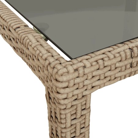 Градинска маса бежова 250x100x75 см закалено стъкло и полиратан