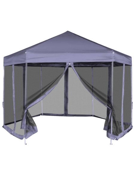 Шестоъгълна pop-up шатра с 6 стени тъмносиня 3,6x3,1 м