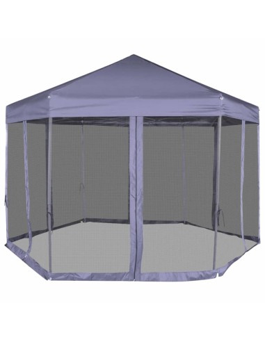 Шестоъгълна pop-up шатра с 6 стени тъмносиня 3,6x3,1 м