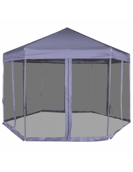 Шестоъгълна pop-up шатра с 6 стени тъмносиня 3,6x3,1 м