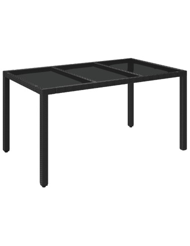 Градинска маса със стъклен плот черен 150x90x75 см полиратан