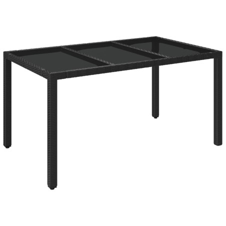 Градинска маса със стъклен плот черен 150x90x75 см полиратан