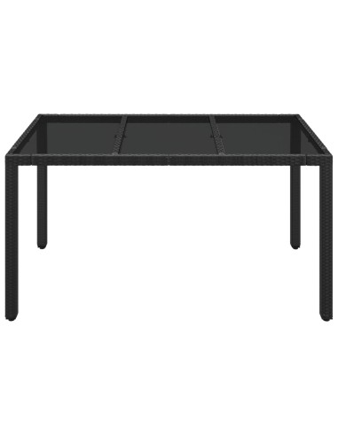 Градинска маса със стъклен плот черен 150x90x75 см полиратан