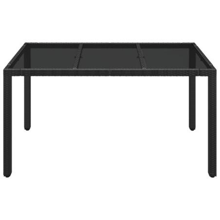 Градинска маса със стъклен плот черен 150x90x75 см полиратан