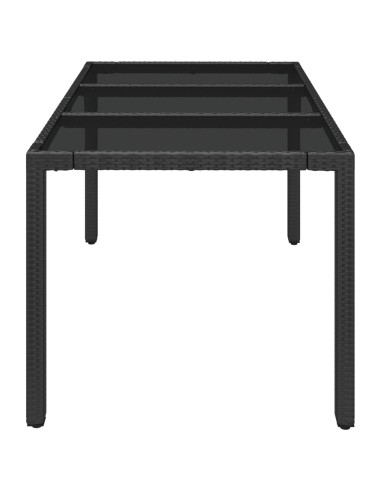 Градинска маса със стъклен плот черен 150x90x75 см полиратан
