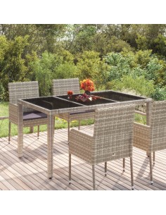 Градинска маса със стъклен плот сива 150x90x75 см полиратан