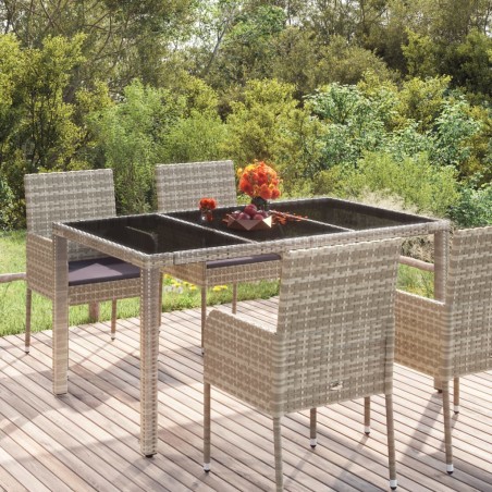 Градинска маса със стъклен плот сива 150x90x75 см полиратан