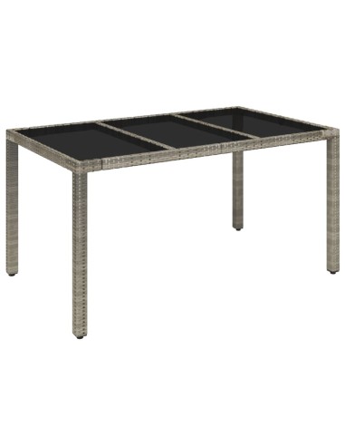 Градинска маса със стъклен плот сива 150x90x75 см полиратан