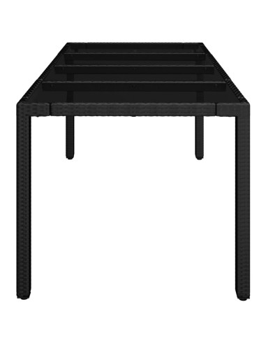 Градинска маса със стъклен плот черен 190x90x75 см полиратан
