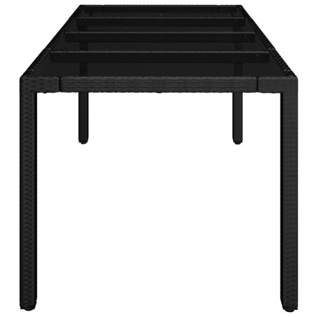 Градинска маса със стъклен плот черен 190x90x75 см полиратан