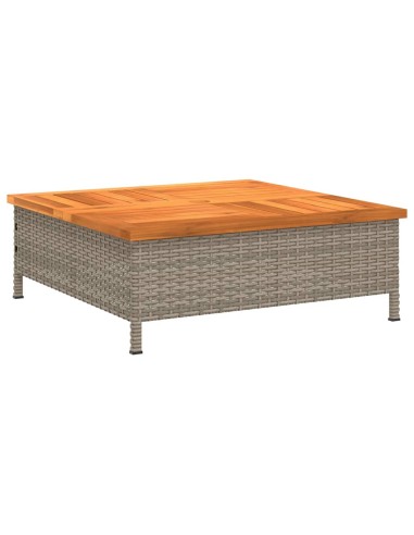 Градинска маса, сива, 70x70x25 см, ратан и акациево дърво