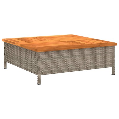 Градинска маса, сива, 70x70x25 см, ратан и акациево дърво