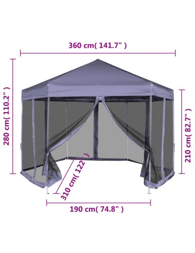 Шестоъгълна pop-up шатра с 6 стени тъмносиня 3,6x3,1 м