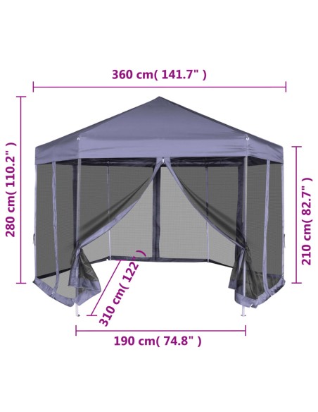 Шестоъгълна pop-up шатра с 6 стени тъмносиня 3,6x3,1 м