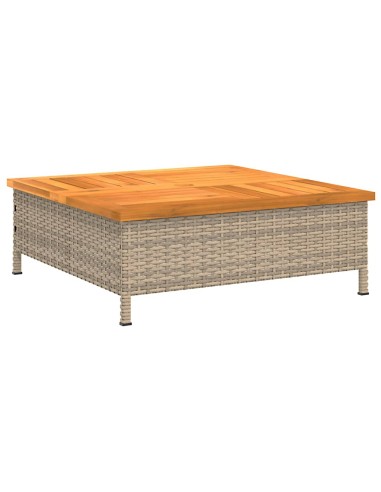 Градинска маса, бежова, 70x70x25 см, ратан и акациево дърво