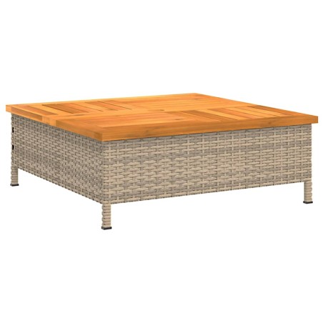 Градинска маса, бежова, 70x70x25 см, ратан и акациево дърво