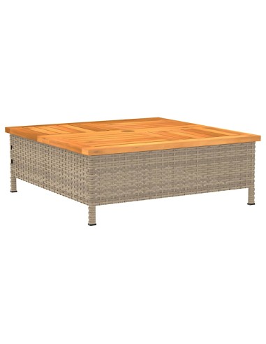 Градинска маса, бежова, 70x70x25 см, ратан и акациево дърво