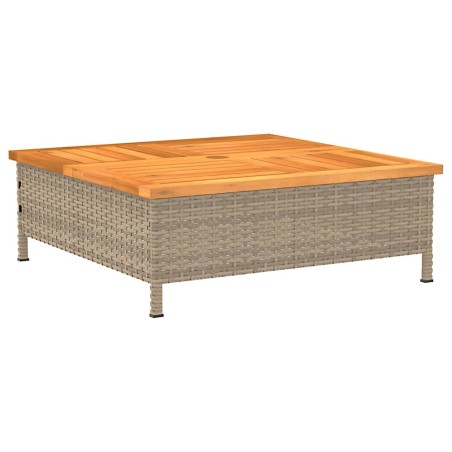 Градинска маса, бежова, 70x70x25 см, ратан и акациево дърво