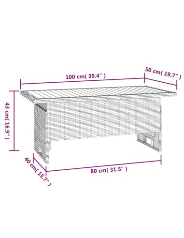 Градинска маса черна 100x50x43/63 см акация масив и полиратан