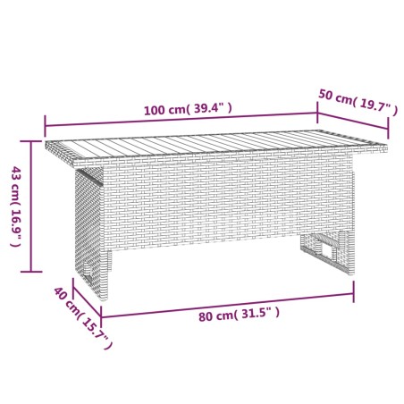 Градинска маса сива 100x50x43/63 см акация масив и полиратан