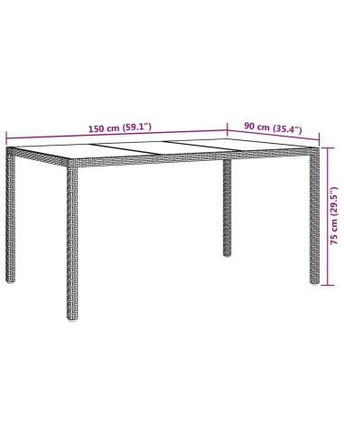 Градинска маса за хранене Черно 150 x 90 x 75 cm Полиратан