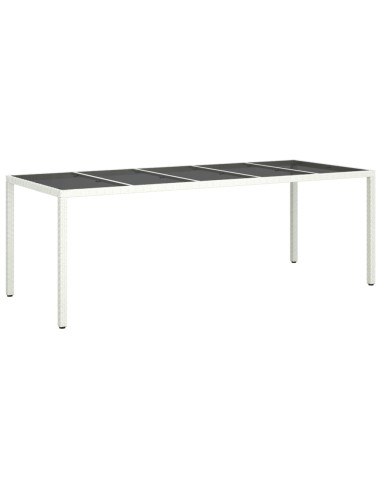 Градинска маса бяла 250x100x75 см полиратан и закалено стъкло