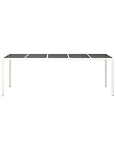 Градинска маса бяла 250x100x75 см полиратан и закалено стъкло