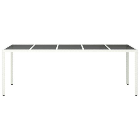 Градинска маса бяла 250x100x75 см полиратан и закалено стъкло