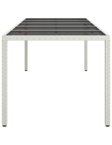 Градинска маса бяла 250x100x75 см полиратан и закалено стъкло