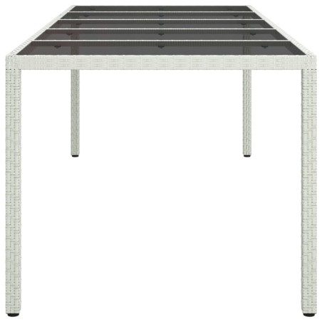 Градинска маса бяла 250x100x75 см полиратан и закалено стъкло