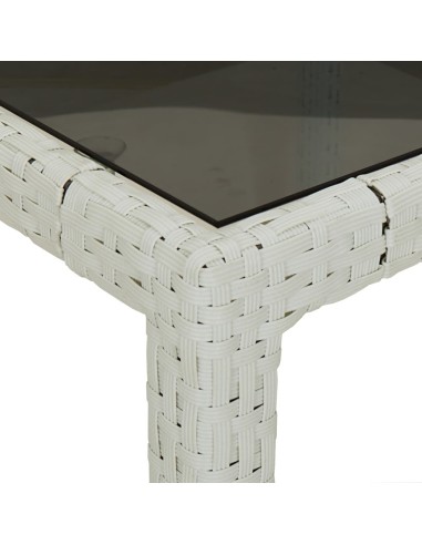 Градинска маса бяла 250x100x75 см полиратан и закалено стъкло