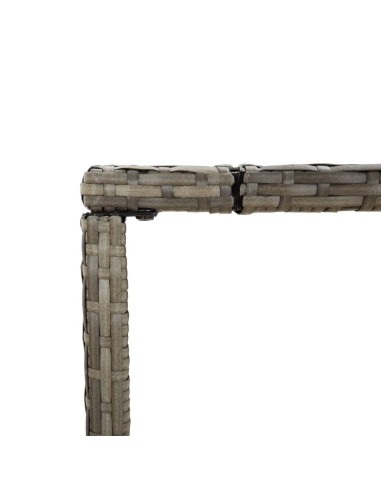 Бар маса със стъклен плот, сива, 180x70x110 см, полиратан