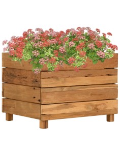 Повдигната леха 50x40x38 см рециклирано тиково дърво и стомана