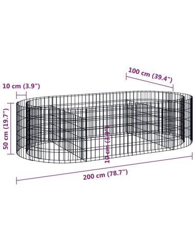 Габион повдигната леха, поцинковано желязо, 200x100x50 cм