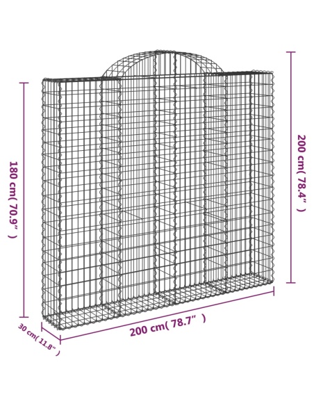 Дъговидна габионна кошница 200x30x180/200 см поцинковано желязо