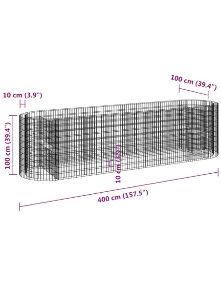 Габион повдигната леха, поцинковано желязо, 400x100x100 cм