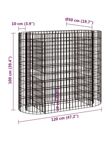 Габион повдигната леха, поцинковано желязо, 120x50x100 cм