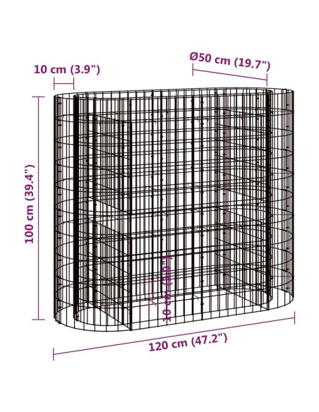 Габион повдигната леха, поцинковано желязо, 120x50x100 cм