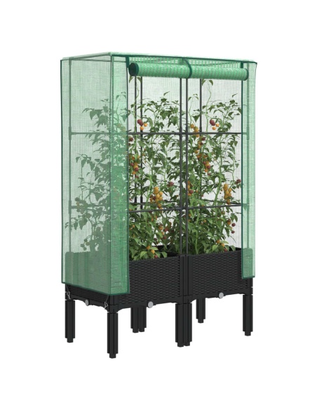 Повдигнато легло с оранжерия калъф, ратанов вид, 80x40x140 см