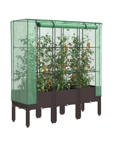 Повдигнато легло с оранжерия калъф, ратанов вид, 120x40x140 см