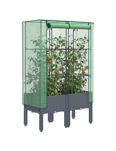 Повдигнато легло с оранжерия калъф, ратанов вид, 80x40x140 см
