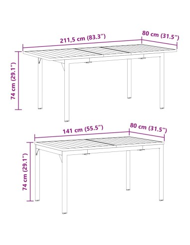 Разтеглена маса Антрацит 180 x 80 x 76 см Стомана