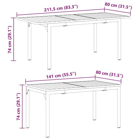 Разтеглена маса Антрацит 180 x 80 x 76 см Стомана