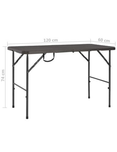 Сгъваема градинска маса кафява 120x60x74 см HDPE имитация ратан